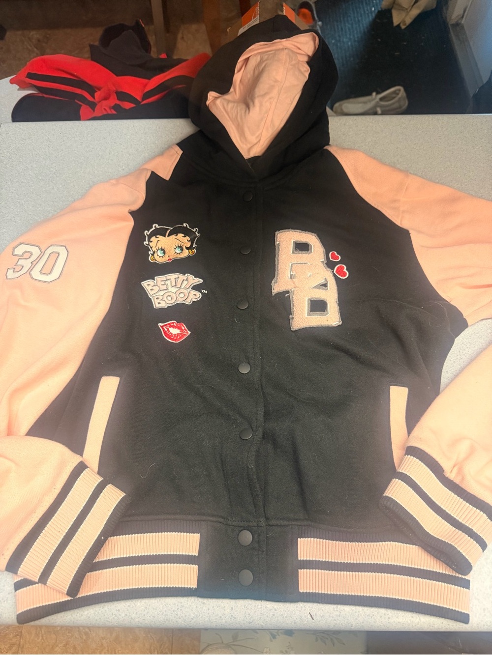 Betty Boop Black and Pink Logo Patch Hoodie Jacket